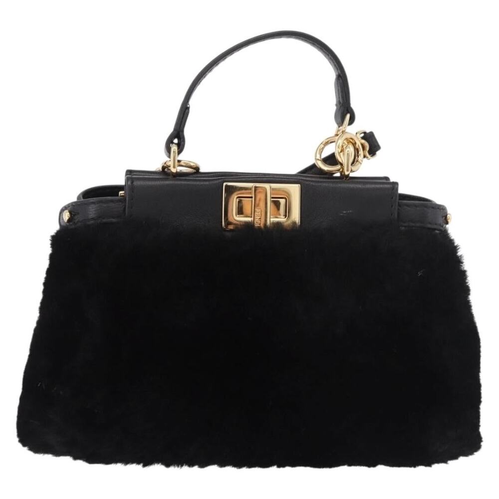 Fendi Fur Micro Peek A Boo Handbag Black